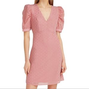 Express Metallic Clip Dot Puff Sleeve Fit And Flare Dress Size Large NWT Pink